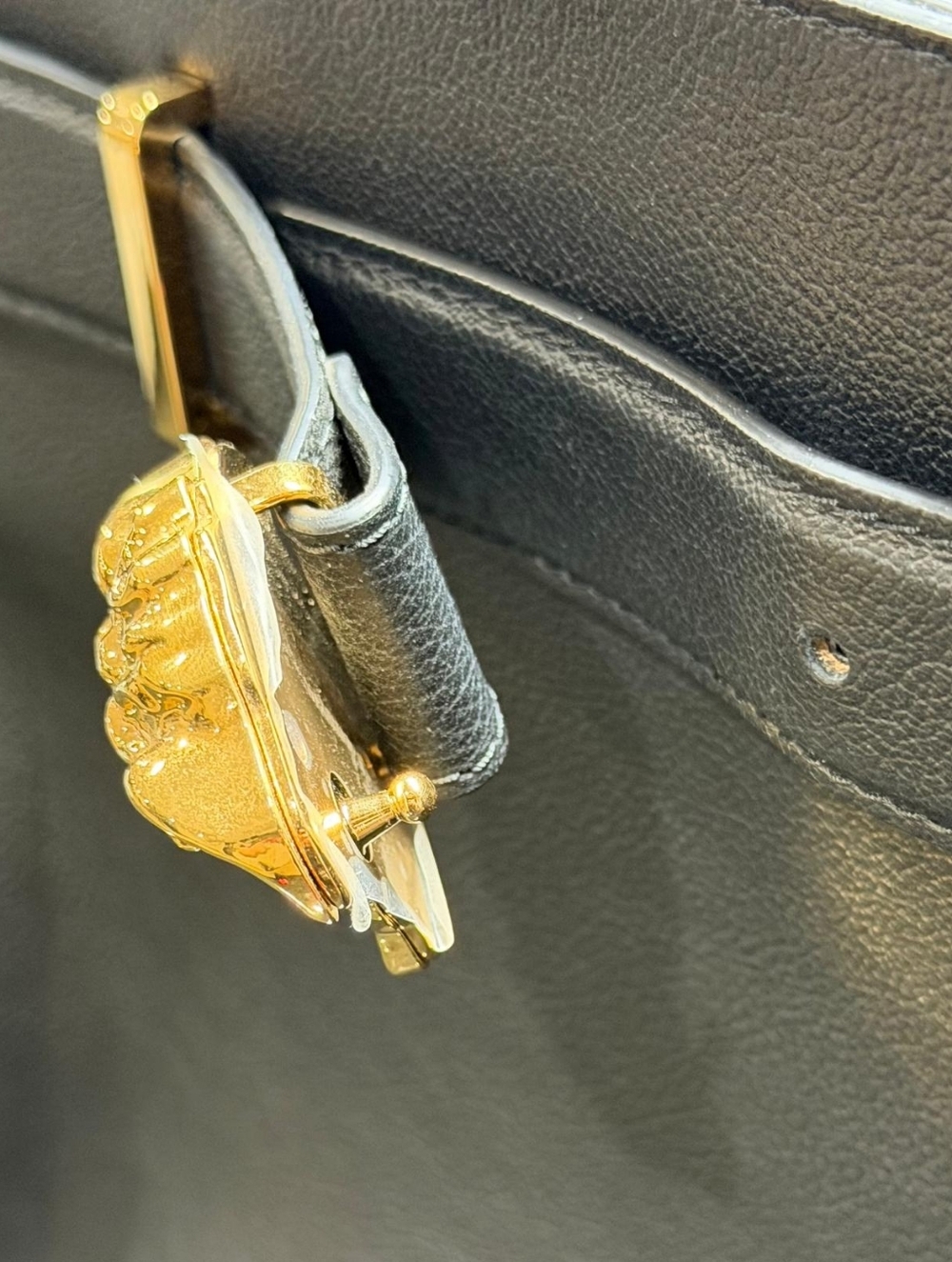 Versace Medusa Large Tote Bag Black Leather Gold Hardware Top Handle Shoulder - Picture 12 of 14